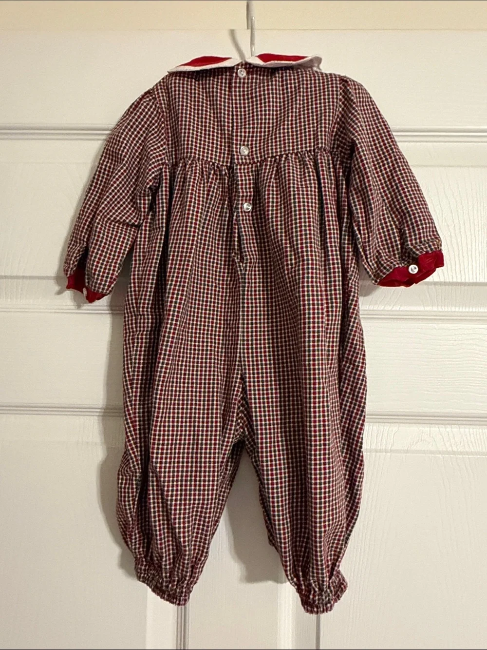 Nursery Rhyme Holiday Smocked Tartan Plaid Long Bubble Romper